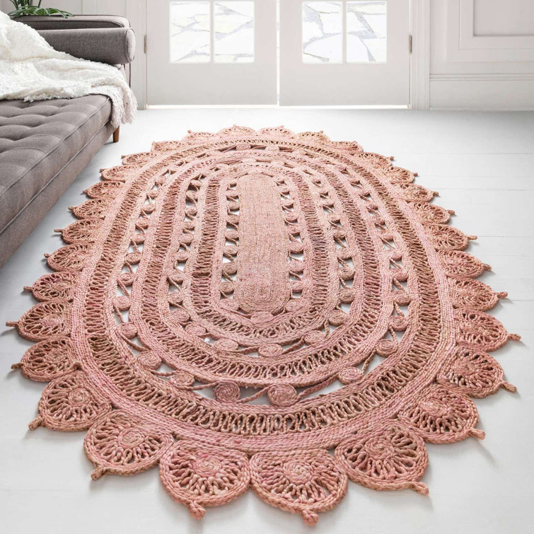 Langley Street Oval Jens Oriental Power Loomed Jute Area Rug in Pink